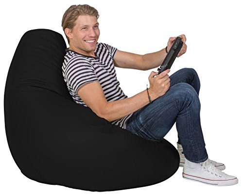 Lumaland Luxury stylischer Gaming Beanbag Lederimitat Sitzsack 230L Füllung Indoor Outdoor verschiedene Farben Schwarz